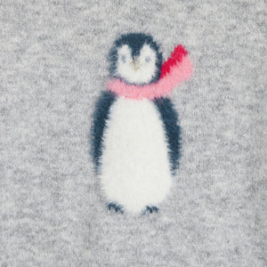 Tüdrukute pingviinimotiiviga kootud sviiter, hall chiné