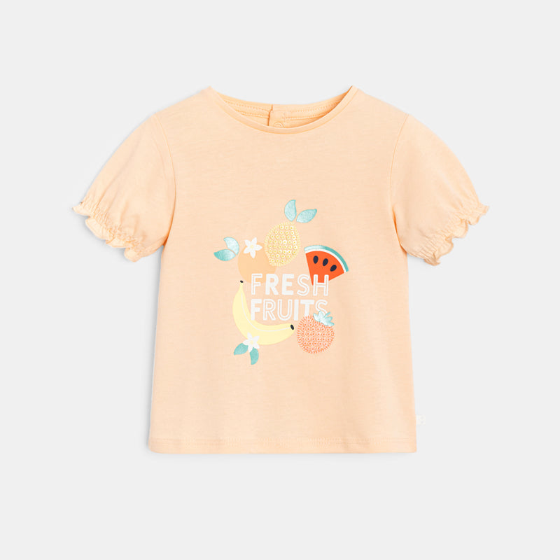 Beebitüdrukute puuviljade motiiviga T-särk