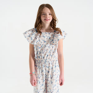 Tüdrukute pidulik jumpsuit, sinine lilleprint