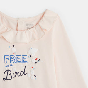 Beebitüdrukute volangilise kaelusega T-särk FREE AS A BIRD